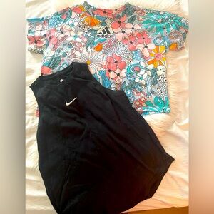 Teen girls Adidas Floral Crop Tee and Nike Black Tank Top